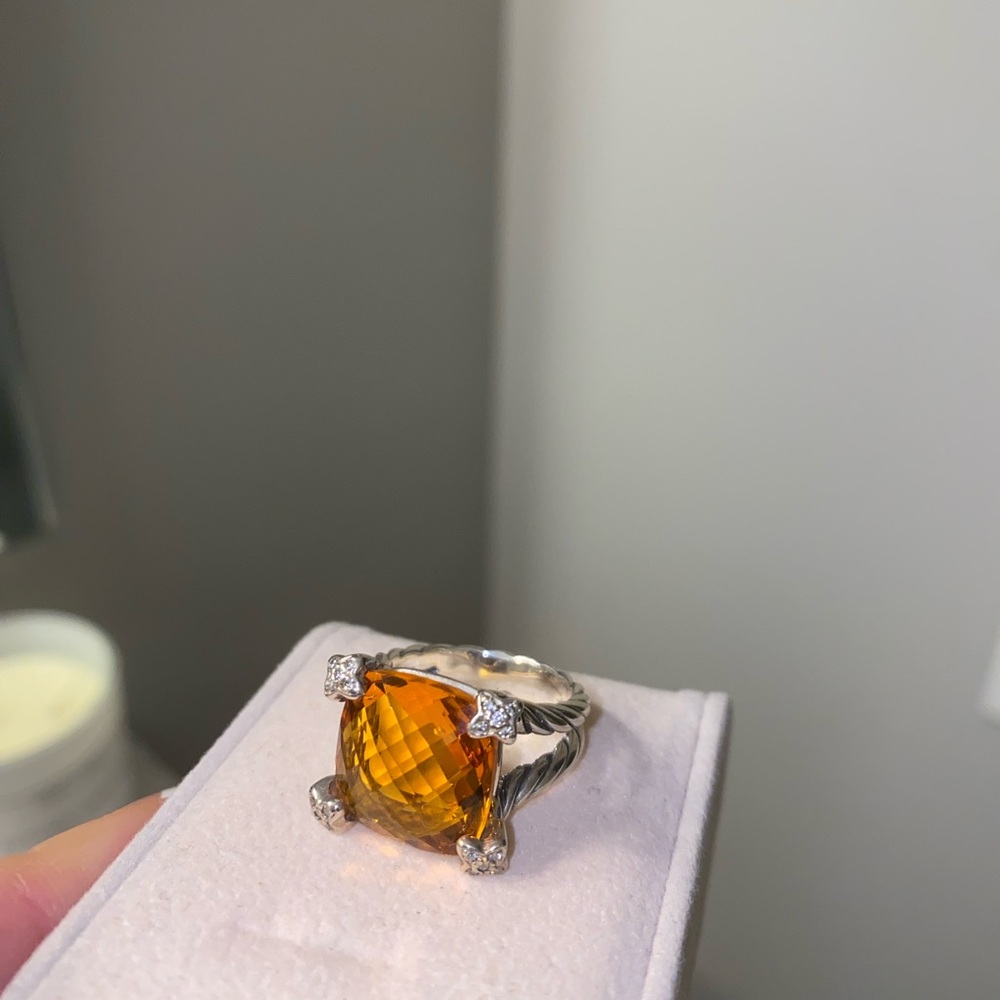 David Yurman Citrine & Diamond Cushion on Point Cocktail Ring